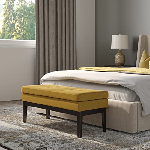 SIMPLIHOME Carlson Ottoman Bench - 45 inch Wide Upholstered Vegan Leather Rectangle Ottoman in Marigold, Mid Century Modern Bench for Bedroom, Entryway or Living Room with Padded Seat - color: Marigold, style: Ottoman Bench