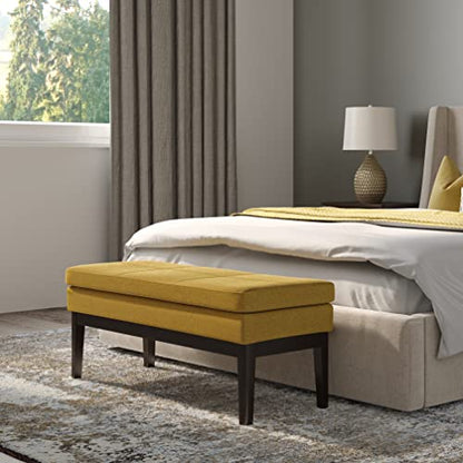 SIMPLIHOME Carlson Ottoman Bench - 45 inch Wide Upholstered Vegan Leather Rectangle Ottoman in Marigold, Mid Century Modern Bench for Bedroom, Entryway or Living Room with Padded Seat - color: Marigold, style: Ottoman Bench