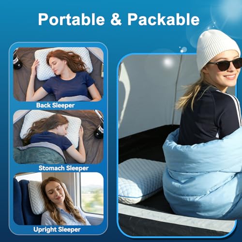 Camping Pillow with Memory Foam-Compressible Medium Firm, Ultralight Cooling Travel Pillow, Outdoor Pillows Ideal for Backpacking, Hiking, Camping, Airplane,Car, Small Beach Pillow with Washable Cover - size: Small Camping Pillow