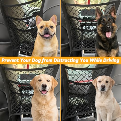 Dog Car Net Barrier for SUV Pet Barrier for Dog & Child Drive Safety Barrier with Mesh Pockets, Seat Back Net Bag Storage, Pouch Travel Accessory, Easy to Install - size: 15.7 x 13.7 Inch