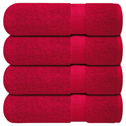 Infinitee Xclusives Luxury 100% Ring-Spun Cotton Bath Towels Set of 4 (27x54 inches) – Soft, Absorbent & Quick-Drying Towels for Bathroom, Gym, Spa & Hotel Use (Burgundy, Bath Towels) - color: Burgundy, size: Bath Towels - 4 Pack