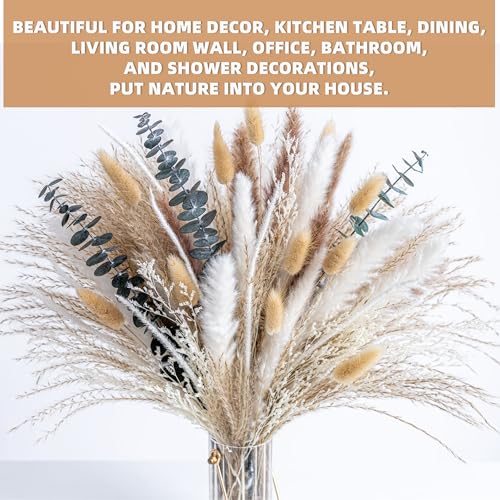 Boho Decor Pampas Grass and Eucalyptus Bouquet,7Kinds Dried Flowers,pompas Grass Dried Flowers Arrangement for Centerpiece Table ,Wedding,Home,Room,Rustic Decor