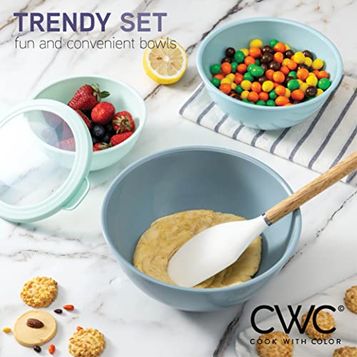 COOK WITH COLOR Mixing Bowls with TPR Lids - 12 Piece Plastic Nesting Bowls Set includes 6 Prep Bowls and 6 Lids, Microwave Safe (Blue) - color: Blue TPR Lids