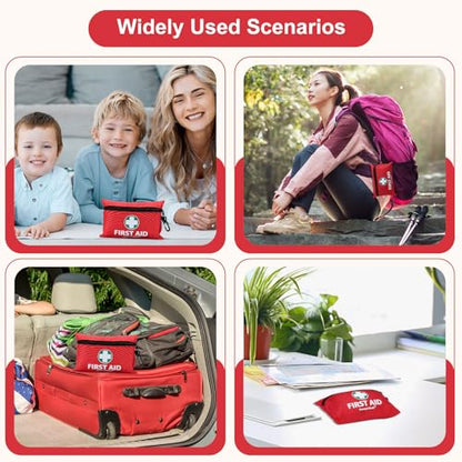 General Medi Mini First Aid Kit, 150 Piece Small First Aid Kit - Includes Emergency Foil Blanket, Scissors for Travel, Home, Office, Vehicle, Camping, Workplace & Outdoor (Red) - size: 150 Pieces