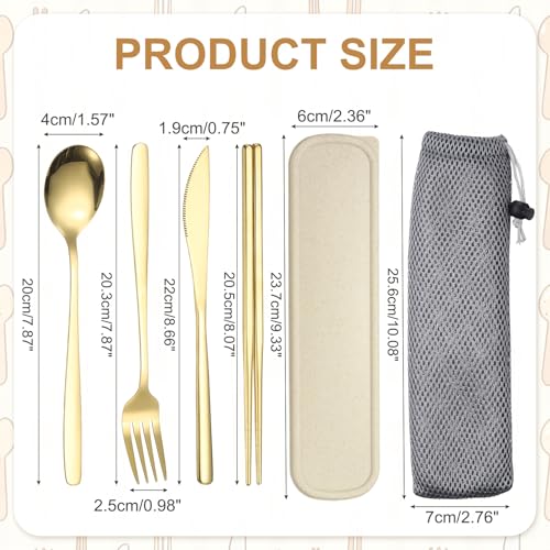 uxcell Travel Utensils with Case, Stainless Steel Portable Silverware, Gold - color: Gold