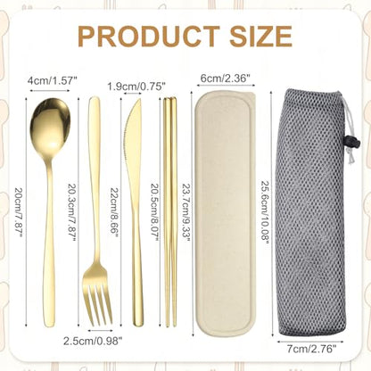 uxcell Travel Utensils with Case, Stainless Steel Portable Silverware, Gold - color: Gold