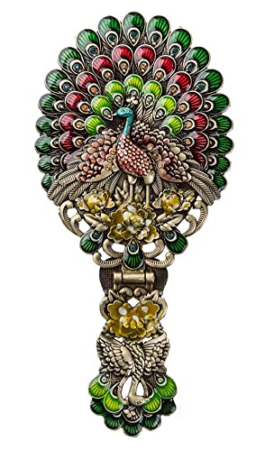Nerien Vintage Hand Mirror, Vanity Makeup Mirror, Travel Foldable Peacock Antique Handheld Mirror, Portable Adjustable Embossed Handle Mirror, Decorative Oval Metal Beauty Cosmetic Mirror, Bronze-1 - color: A-bronze