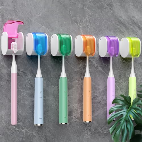 Toothbrush Holders for Bathrooms【Upgrade Single Slot Design】 Toothbrush Holder Wall Mounted with Cover Moisture-Proof and Dust-Proof Toothbrush Storage Organizer for Shower Family and Travel 6PCS - color: 6pcs-pbgotl