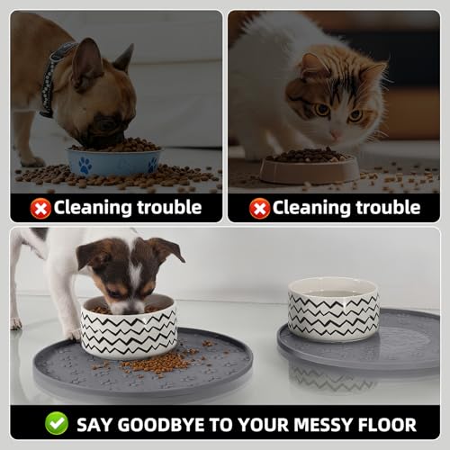 Comtim Waterproof Dog Food Mat - 2 Pack Silicone Pet Food Mat Dog Food Bowl Mats Cat Water Mats Eating Tray, Non-Slip Pet Placemat with Lip for Messy Drinkers to Protect Floor,Dark Grey 11"×11" - color: Dark Grey