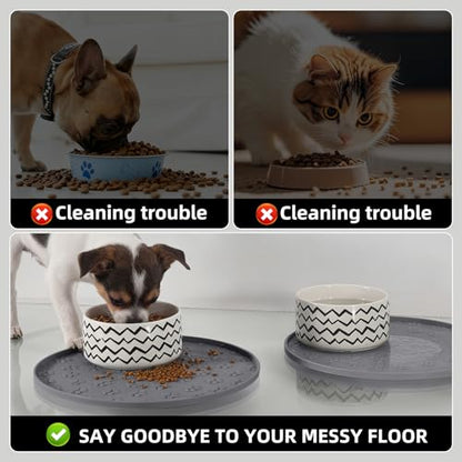 Comtim Waterproof Dog Food Mat - 2 Pack Silicone Pet Food Mat Dog Food Bowl Mats Cat Water Mats Eating Tray, Non-Slip Pet Placemat with Lip for Messy Drinkers to Protect Floor,Dark Grey 11"×11" - color: Dark Grey