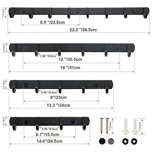 Ihomepark Coat Hooks Wall Mounted, Heavy Duty Metal 6 Coat Hanger Rack for Coat Hat Towel Purse Robes Keys Mudroom Bathroom Entryway (1 Pack, Black) - size: 6 Hooks(1 Pcs)