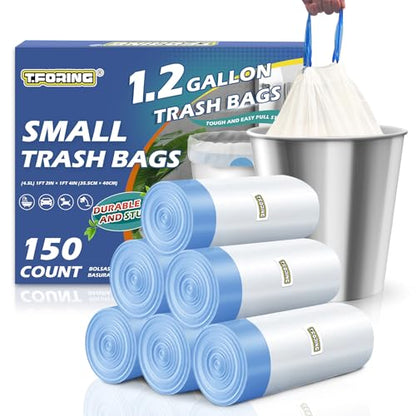 1.2 Gallon Mini Trash Bags Drawstring, Unscented, White, 150 Count | 4.5 Liter Little Plastic Garbage Bag, Leakproof,Strong Wastebasket Can Liners, Fit 1 - 1.3 Gal, for Home Bathroom Office Car - color: Drawstring-1.2 Gal-150