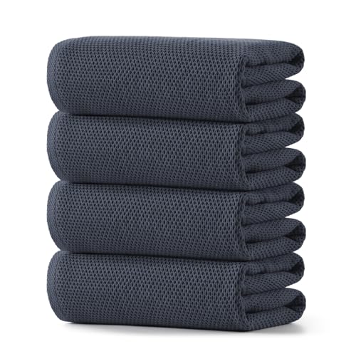REDKISS 100% Cotton Waffle Weave Bath Towels 4 Piece - 27.5x55 Inches| Lightweight, Quick Dry & Highly Absorbent,Perfect for Spa, Gym, Travel, Guest Bathroom-Dark Gray - color: Dark Gray