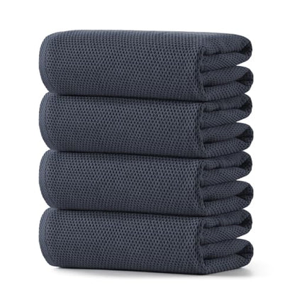 REDKISS 100% Cotton Waffle Weave Bath Towels 4 Piece - 27.5x55 Inches| Lightweight, Quick Dry & Highly Absorbent,Perfect for Spa, Gym, Travel, Guest Bathroom-Dark Gray - color: Dark Gray