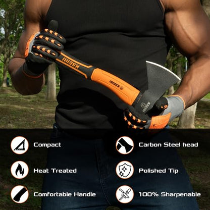 KSEIBI Wood Axe, Small Outdoor Camp Hatchet for Splitting and Kindling Wood, Forged Steel Blade with Anti-Slip and Shock Reduction Handle Great Throwing Axes and Hatchets (Modern) - style: Modern Orange
