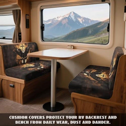 Eagle Cross Pattern 2 Pack RV Dinette Cushion Covers Washable Camper Cushion Slipcover Scratch-Resistant Sofa Chair Cover Camper Seat Covers Dinette Booth - color: Eagle Cross