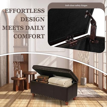 HomePop 40" Faux Leather Storage Cocktail Bench - Espresso - color: Espresso Brown
