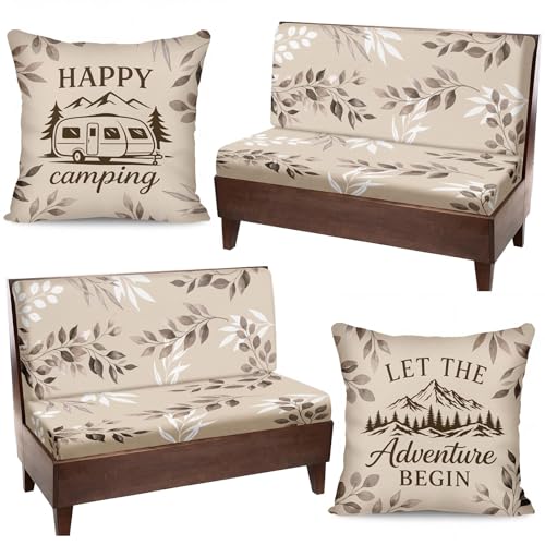 6 Pcs RV Dinette Cushion Covers Set Beige Leaf Floral Camper Cushion Covers Replacement Soft Washable RV Happy Camping Seat Cover for Travel Trailer Motorhome Booth Dinette Camper Interior Decor - color: Beige Leaf