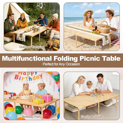 44x22 Low Floor Folding Picnic Table | Portable low table for 4-6, with adjustable height, mortise & tenon joints, and runner for beach picnics. - size: Small Size for 4