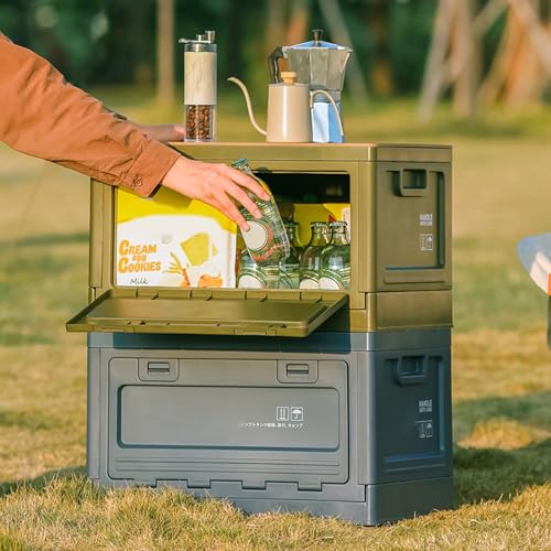 Foldable Closet Box Car Storage Container Camping Folding Storage Box Wood Lid Camping Storage Bin - color: Blue-27L