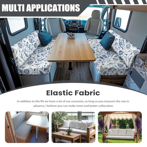 RV Dinette Cushion Covers, Stretchable Camper Cushion Covers Washable Blue Leaves Rv Sofa Slipcovers Furniture Protector with 1 Backrest Cover & 1 Bench Cover - color: Blue Leaves