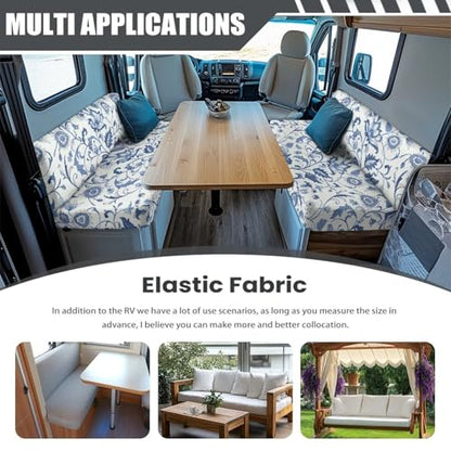 RV Dinette Cushion Covers, Stretchable Camper Cushion Covers Washable Blue Leaves Rv Sofa Slipcovers Furniture Protector with 1 Backrest Cover & 1 Bench Cover - color: Blue Leaves