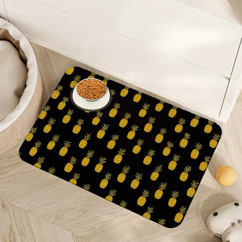 Dog Food Mat for Floors,Pineapple Tropical Absorbent Quick-Dry Pet Feeding Mat,Cat Dog Bowl Mats for Food and Water,Non-Slip Pet Accessories Supplies 12"x20" - color: Pineapple Tropical, size: 12"×20"