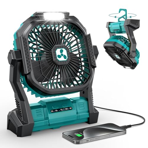 Portable Fan Rechargeable, 20000mAh Cordless Battery Powered Fan with LED Lantern Battery Operated for Travel Bedroom Home Camping Tent Office Beach Desk Fishing Table - color: Green, size: Medium