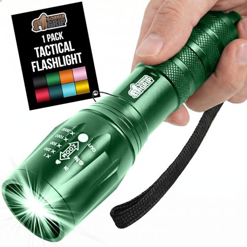 GORILLA GRIP Powerful LED Tactical Flashlight, 750 FT High Lumens 5 Adjustable Modes, Water Resistant, Ultra Bright Zoom Flashlights, Small Mini Flash Light, Camping, Night Dog Walking, Green - color: Hunter Green