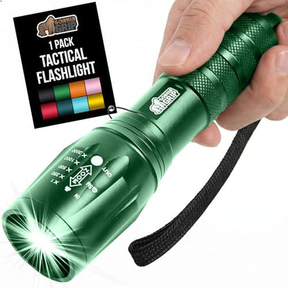 GORILLA GRIP Powerful LED Tactical Flashlight, 750 FT High Lumens 5 Adjustable Modes, Water Resistant, Ultra Bright Zoom Flashlights, Small Mini Flash Light, Camping, Night Dog Walking, Green - color: Hunter Green