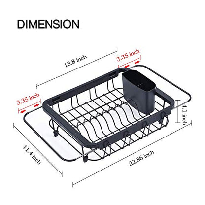 TOOLF Expandable Dish Drying Rack Over The Sink Adjustable Dish Rack in Sink Or On Counter Dish Drainer with Utensil Holder Rustproof for Kitchen