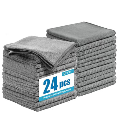 Microfiber Towels for Cars,24 Pack,12" x 12" Gray | Microfbier Cleaning Cloth Lint Free Scratch Free Super Absorbent For Kitchen Garage Window Automotive Car Rags - color: Gray