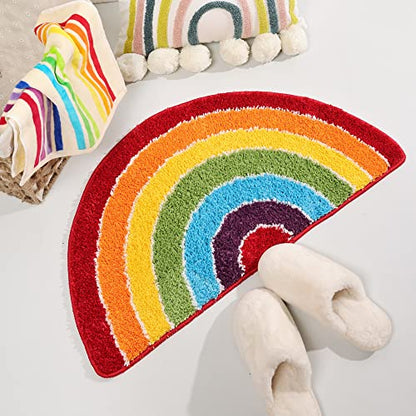 Panstar Rainbow Bath Mat for Bathroom, Luxury Absorbent Bathroom Mats Non Slip, Cute Colorful Striped Bathtub Rug Fun Fluffy Shower Rugs Washable