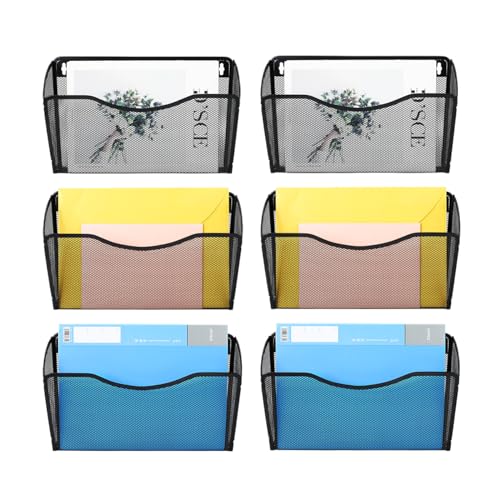 PAG 6 Pockets Wall File Organizer Metal Mesh Hanging Document Paper Holder Wall Mount Magazine Rack for Business Home Office Classroom, Black - color: Black, size: 6 Pockets(Mesh)