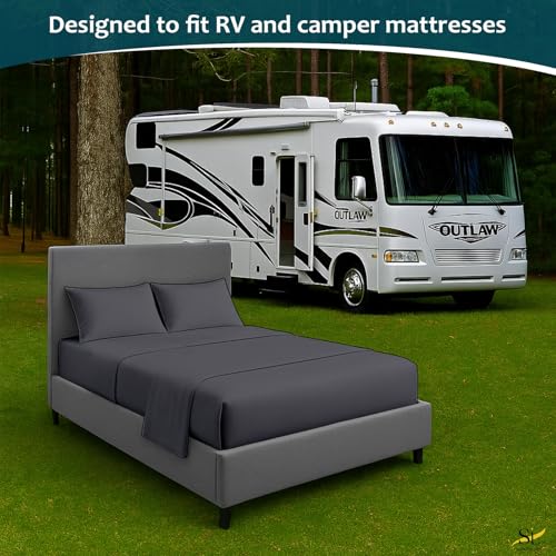 Shreem Linen Luxury 4 Piece Microfiber RV Sheet Set, Deep Pocket Fits Up to 10 inch, Soft, Wrinkle-Resistant, Camper, Travel Trailer Bedding, 3/4 Full Bunk 48x75, Dark Grey - color: Dark Grey, size: 3/4 Full Bunk - 48x75
