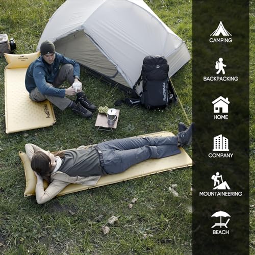 Naturehike Camping Sleeping Pad, Ultralight Camping Mat 2 Person with Pillow, Fast Inflating, Memory Foam Sleeping Pad for Hiking, RV Camping, Yellow - color: Yellow