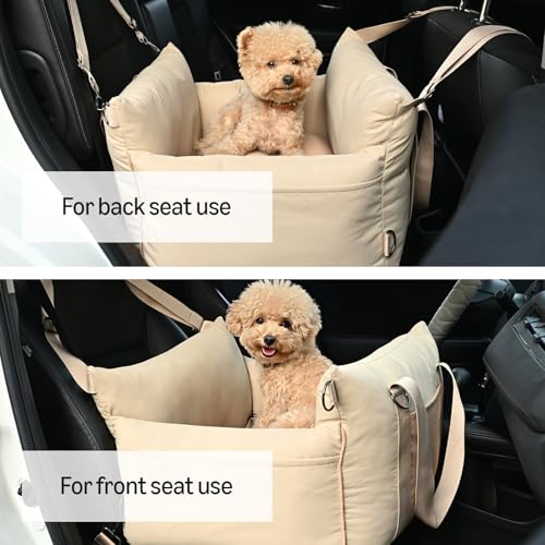 Amazon Basics Dog Car Seat, Pet Booster for Small-Medium Dogs with Leash & Washable Cover, Beige - color: BEIGE