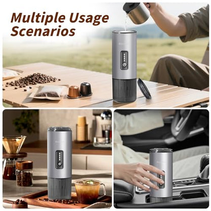 3-in-1 Portable Espresso Maker 20 Bar Self-Heating Stainless Steel Fits Ground Coffee & Nespresso Capsules USB-C Rechargeable for Camping Car Hiking Office - color: Silvery