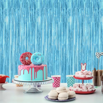 2 Pack Backdrop Curtains, 3.28 Feet x 7.05 Feet Sky Blue Tinsel Backdrop, Metallic Fringe Curtains Foil Tinsel Party Streamer, Winter Backdrop Happy Birthday Party Supplies - color: Sky blue, size: 2 PCS