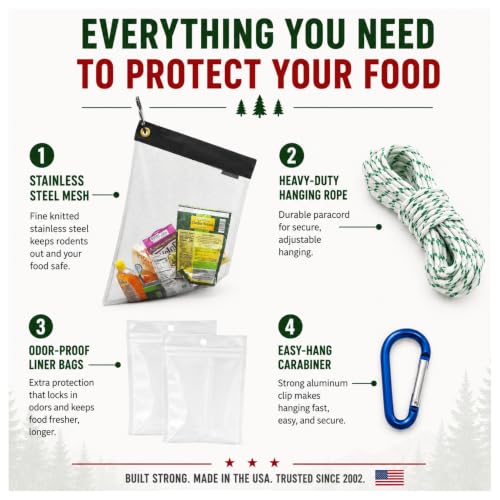 RATSACK The Ultralight Camping Bundle- Rodent Proof Dry Bag for Backpacking - Bear Bag Food Storage for Camping with Coghlans Odor Proof & Waterproof Bag, Survival Utility Rope and Carabiner (Large) - size: Large