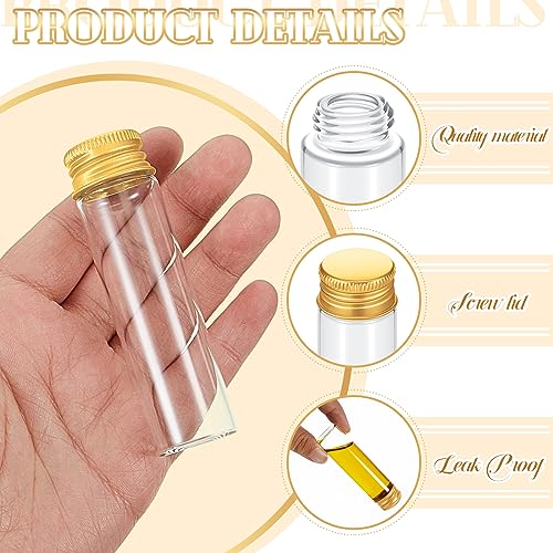 Didaey 100 Pcs Small Clear Vials Spice Mini Jars with Lids Mini Glass Bottles with Screw Aluminum Metal Caps Tiny Jars Sample Containers for Powder Cream Cosmetic Jewelry Wedding (20 ml,Gold Caps) - color: Gold Caps, size: 20 ml