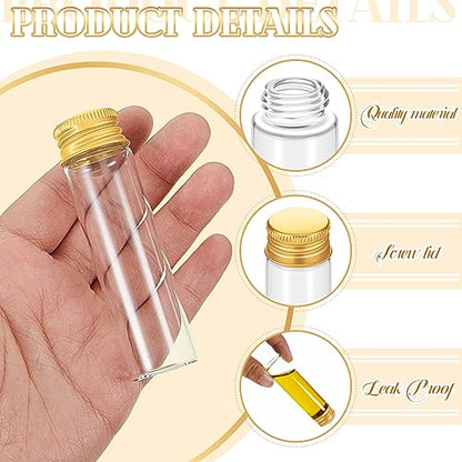 Didaey 100 Pcs Small Clear Vials Spice Mini Jars with Lids Mini Glass Bottles with Screw Aluminum Metal Caps Tiny Jars Sample Containers for Powder Cream Cosmetic Jewelry Wedding (20 ml,Gold Caps) - color: Gold Caps, size: 20 ml