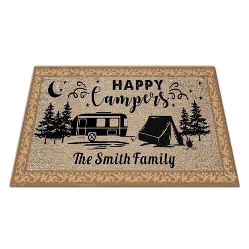 Custom Camping Rug Happy Camper RV Trailer Campsite Decor Personalized Floor Mat for Outdoors, Patio, Backyard, Picnic, Beach, Camping, 55 x 95 Inch (20 RV Optional) - color: Happy Camper 1, size: 4'7" x 7'11" (Rectangular)