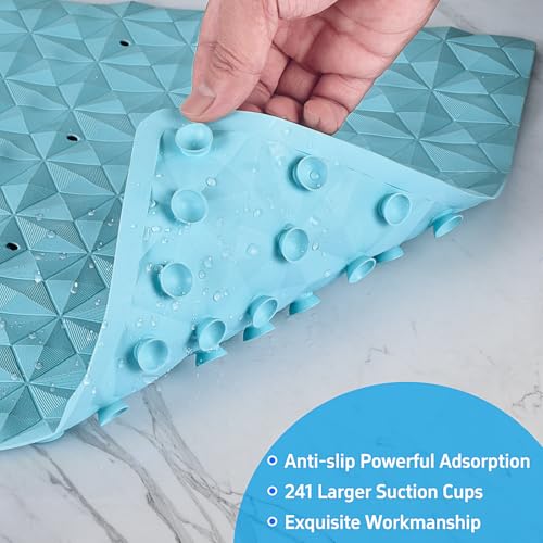 Non Slip Bathtub Mat for Bath Tub Shower - Natural Rubber Mat with 241 Suction Cups - Soft Bathroom Safety Mat - Unique Diamond Pattern - Fatigue Relief - Machine Washable - 16 × 28 Inch - color: Blue With Holes, size: 28" x 16" (Rectangular)