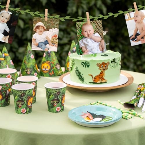 80PCS Mini Clothespins with Leaf Ribbon for Photo, 2pcs 33ft Artificial Greenery Vine and Wood Picture Clips, Hanging Photo Display for Wild Jungle Baby Shower Wedding Birthday Party Decor