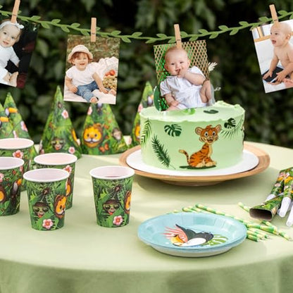 80PCS Mini Clothespins with Leaf Ribbon for Photo, 2pcs 33ft Artificial Greenery Vine and Wood Picture Clips, Hanging Photo Display for Wild Jungle Baby Shower Wedding Birthday Party Decor