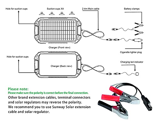 Sunway Solar Car Battery Trickle Charger & Maintainer 12Volt 8W Solar Panel Power Charger kit Portable Waterproof for Automotive RV Marine Boat Truck Motorcycle Trailer Tractor Powersports Snowmobile - size: 8W