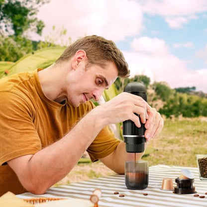 i Cafilas Portable Espresso Machine Self-Heating | Battery Powered Coffee Maker for Camping without Electricity| 2-in-1 Ground Coffee&NS Capsule|19 Bar| USB-C Fast Charge| Black Coffee Maker for Car - color: Black