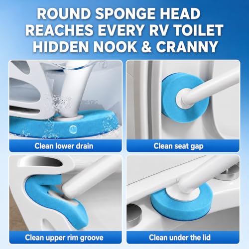 RV Toilet Brush and Holder, Wall Mount Toilet Cleaner with 56 Cleaner Refills, Hands-Free Toilet Bowl Wand Kit for RV Camper & Small Bathroom