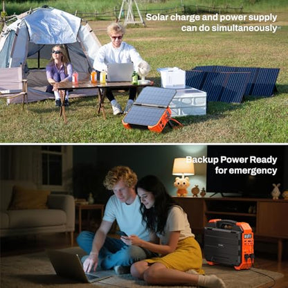 BROWEY 1600W (3200W Peak) Portable Power Station, 1024Wh LiFePO4 Battery with Built-in Solar Panel, 100W USB-C PD, Solar Generator for Camping, RV, Home Backup, Emergency - style: S1600 Orange